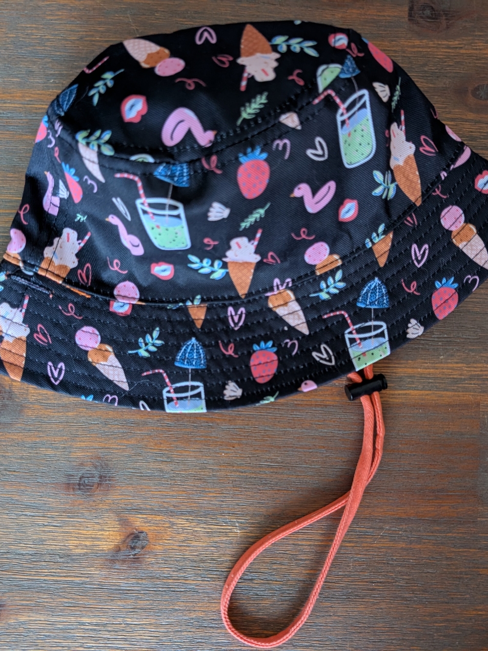 Headster Kids Black Bucket Hat with Colorful Ice Cream & Fruit Print